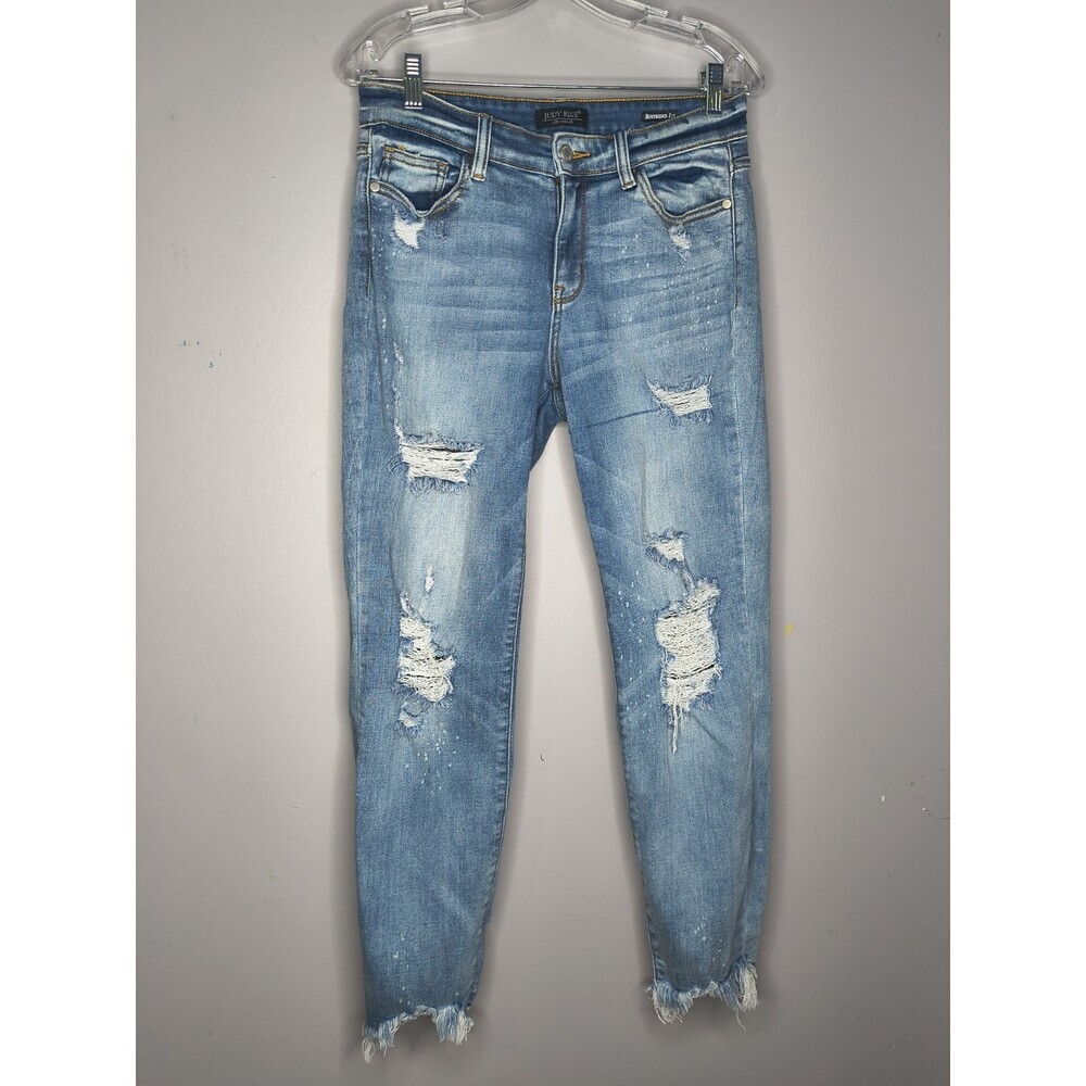 Judy Blue Jeans Women's Size 7/28 Distressed Boyfriend Fit Raw Hem Stretchy